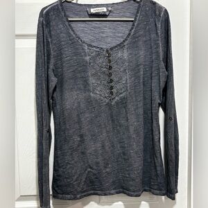 Paparazzi Charcoal Long Sleeve Top with Button Detail